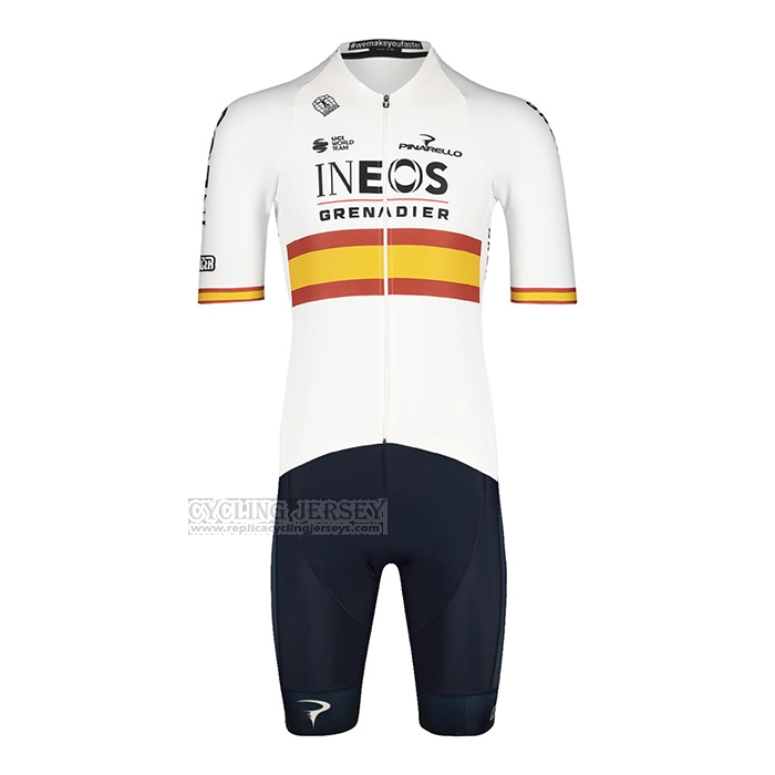 2022 Cycling Jersey Spain Champion Ineos White Red Short Sleeve and Bib Short